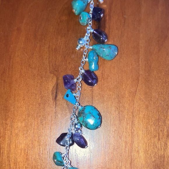 Sliver with teal and purple gem stones bracelet - Picture 5 of 5